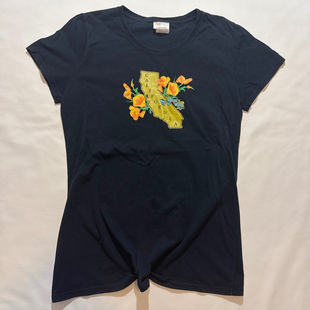 SF Mercantile Graphic T-Shirt Women Large Black California Poppy Short Sleeve